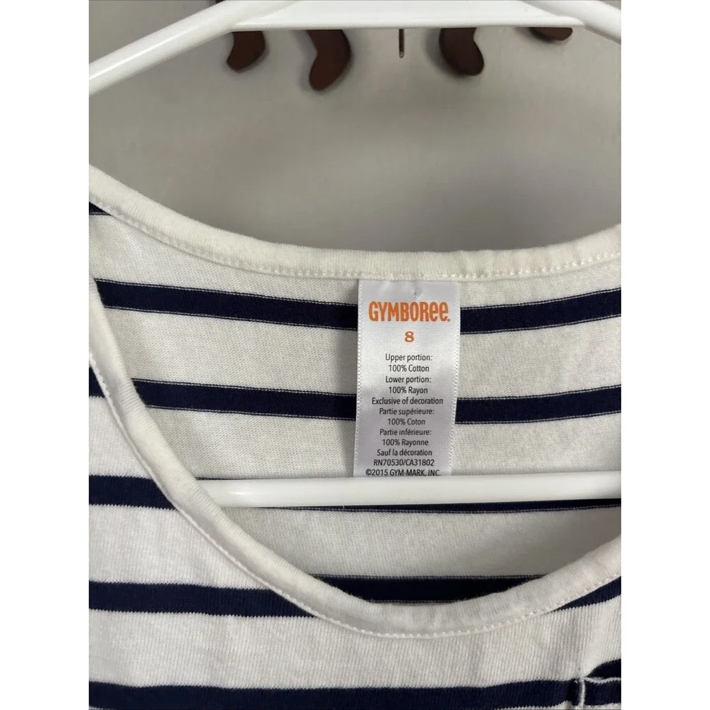Gymboree Girls sz 8 Cute on the Coast Navy Striped Ruffle Dress Nautical